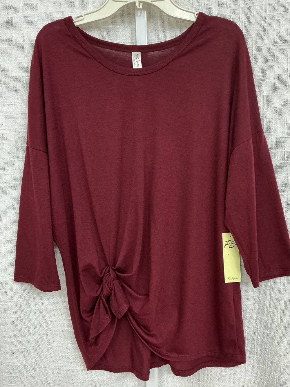 PerSeption Concept Knot-Front Long Sleeve Top - Burgundy